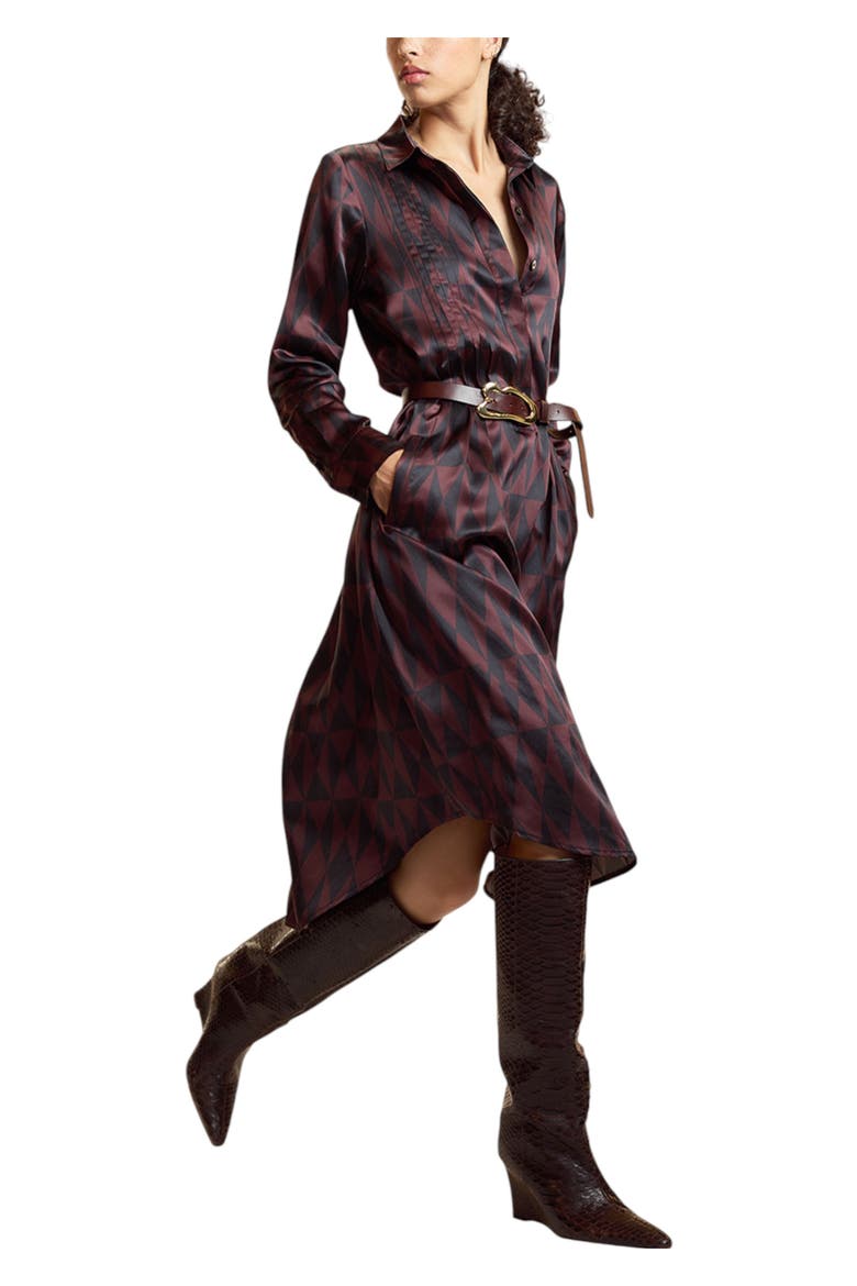 Pintuck Silk Charmeuse Shirt Dress, Alternate, color, Black/Burgundy