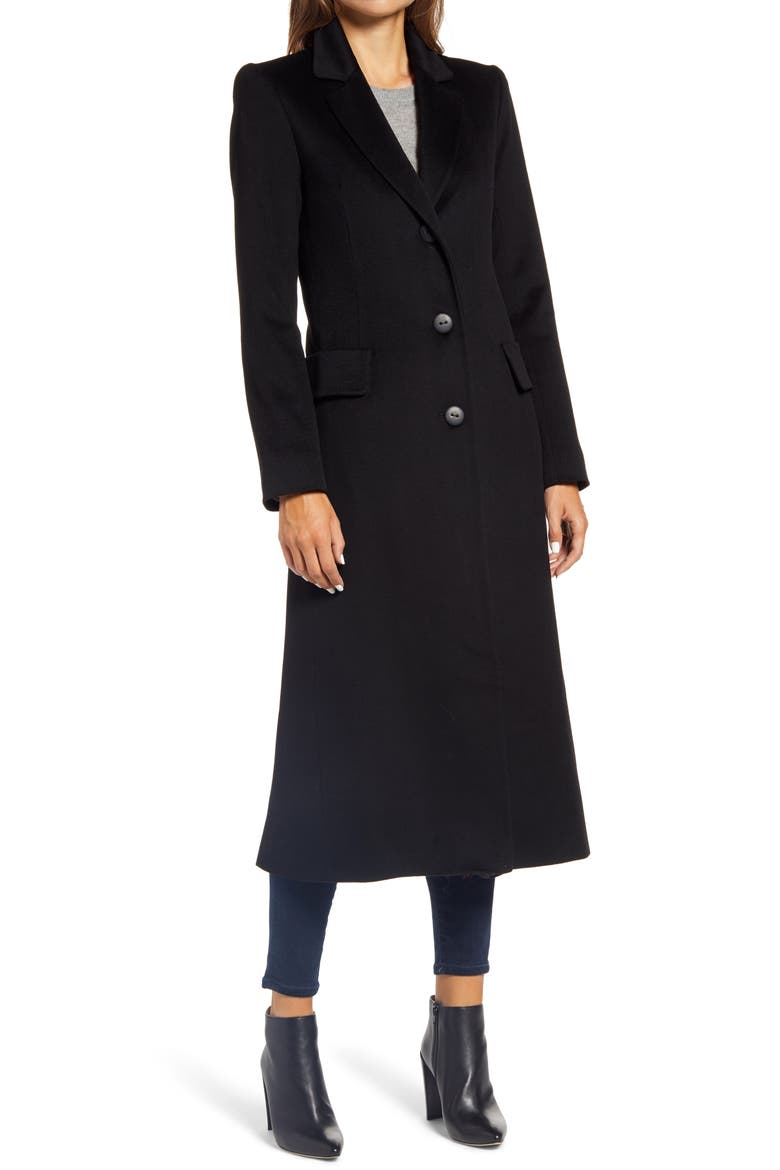 Notch Collar Long Wool Coat, Alternate, color, BLACK