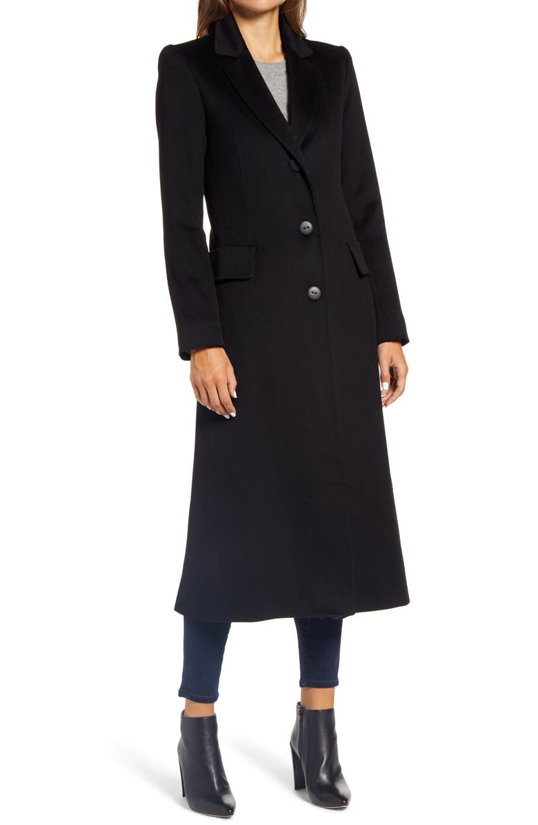 Fleurette Notch Collar Long Wool Coat, Alternate, color, 