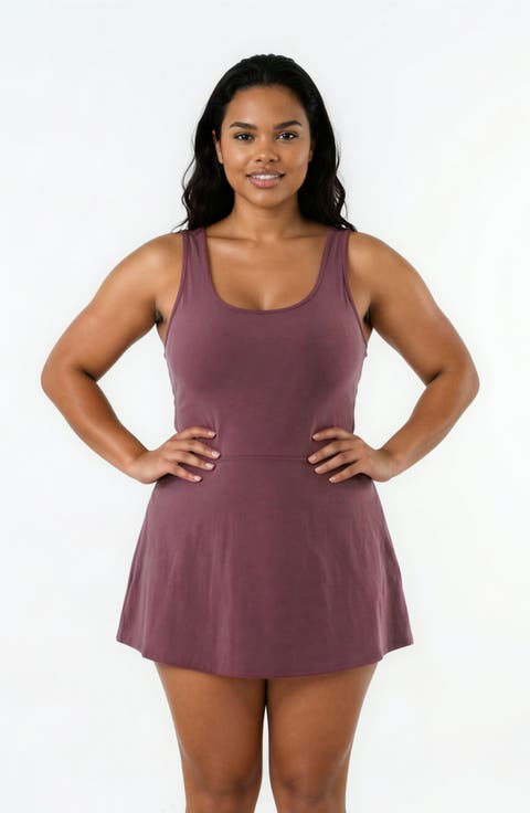Plus Size Hayley Tankini-Style Swim Dress With Adjustable Straps and Hidden Bikini Bottoms