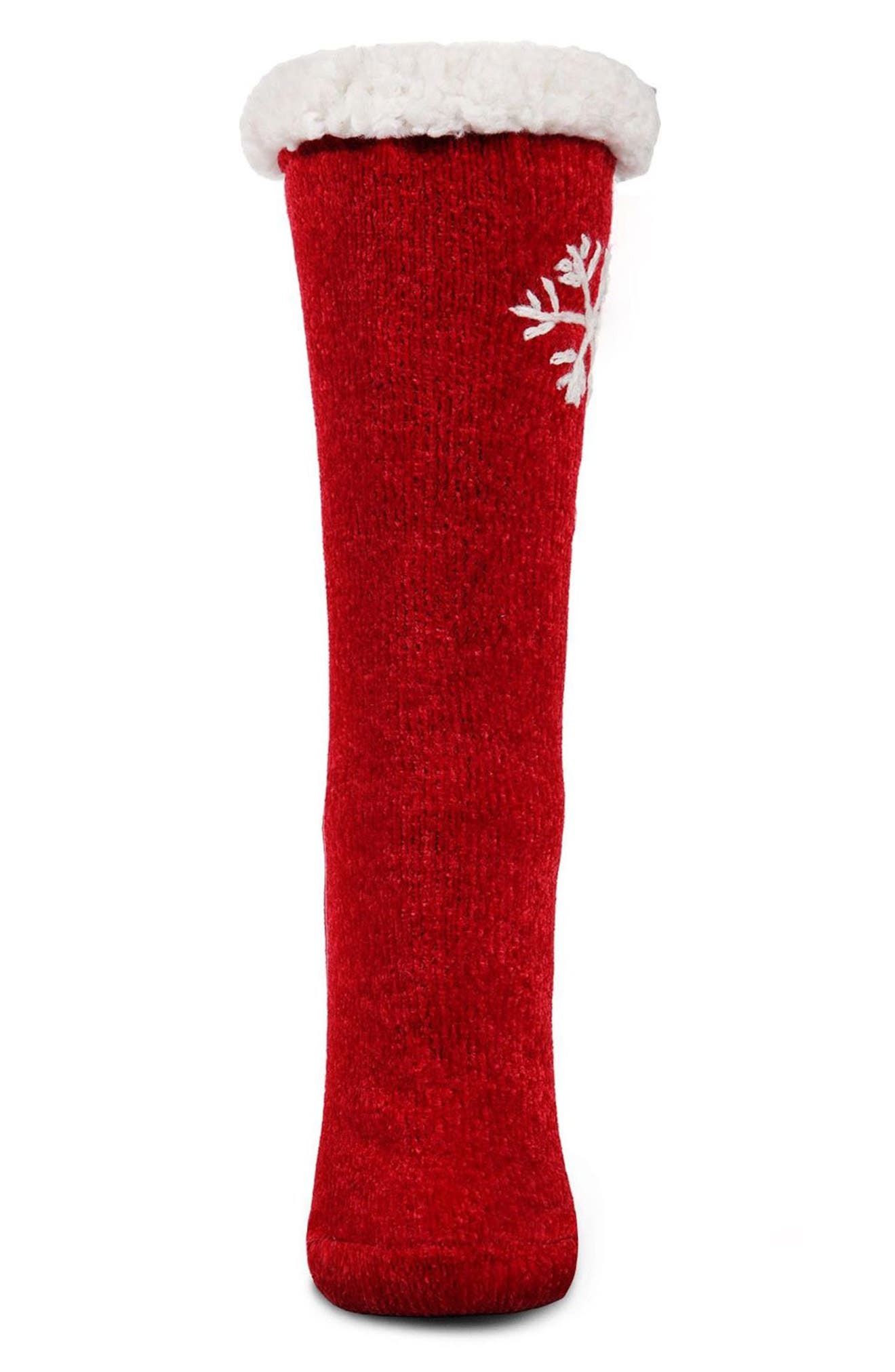 Sweet Snowflake Tufted Fleece Lined Crew Socks, Alternate, color, RED