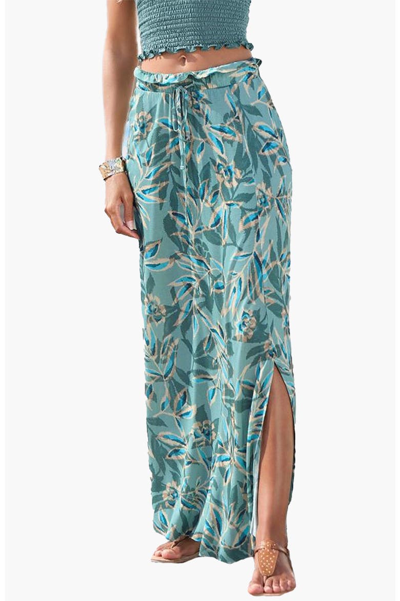 Paperbag Maxi Skirt, Main, color, Teal Print