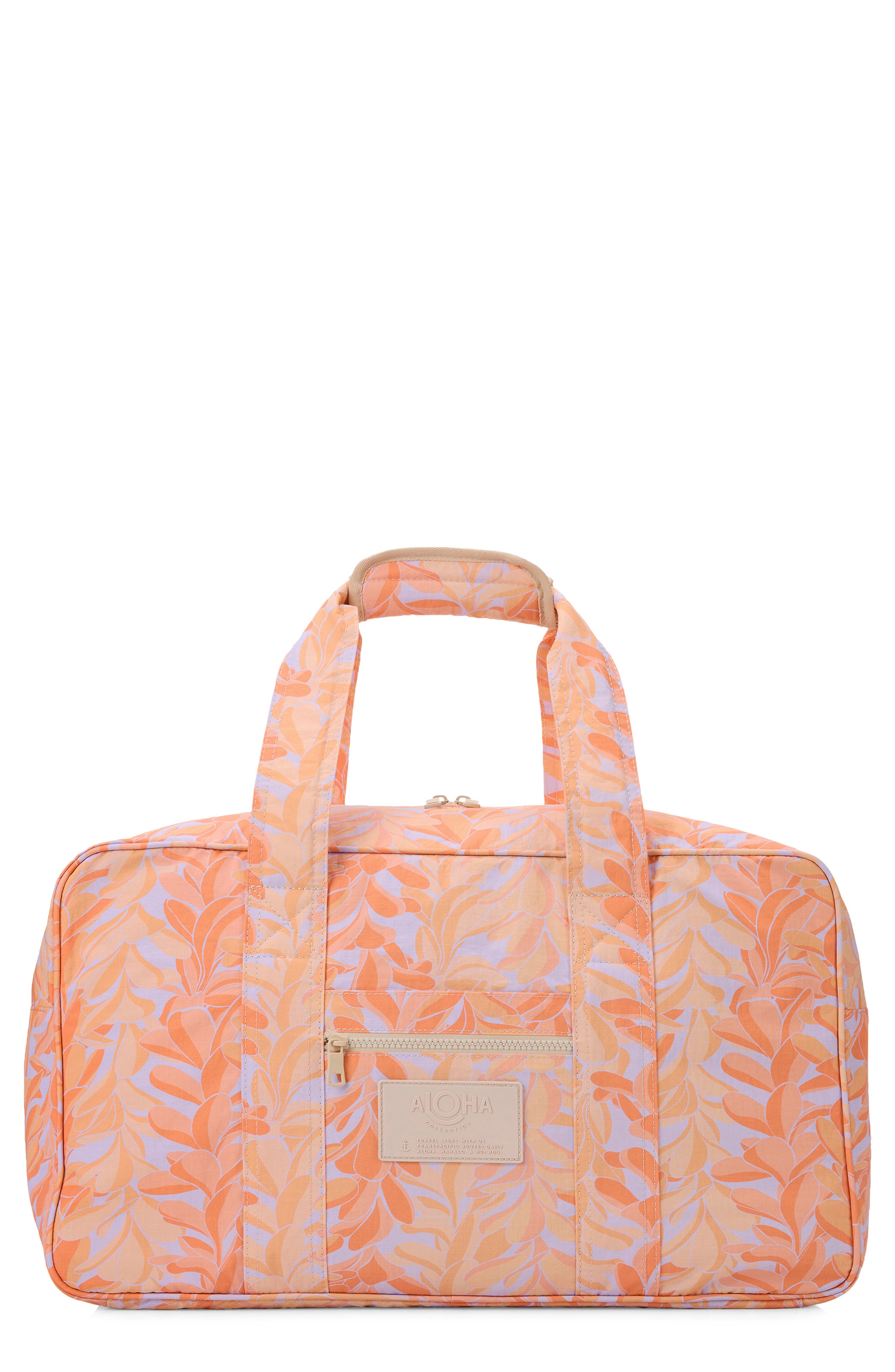 Aloha Collection Lei Stand Nylon Ripstop Weekend Bag, Main, color, Peachy