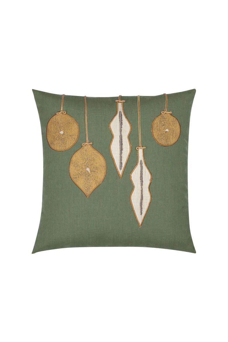 Ornaments Hand Appliqued Indoor & Outdoor Woven Accent Holiday Pillow, Main, color, Fern