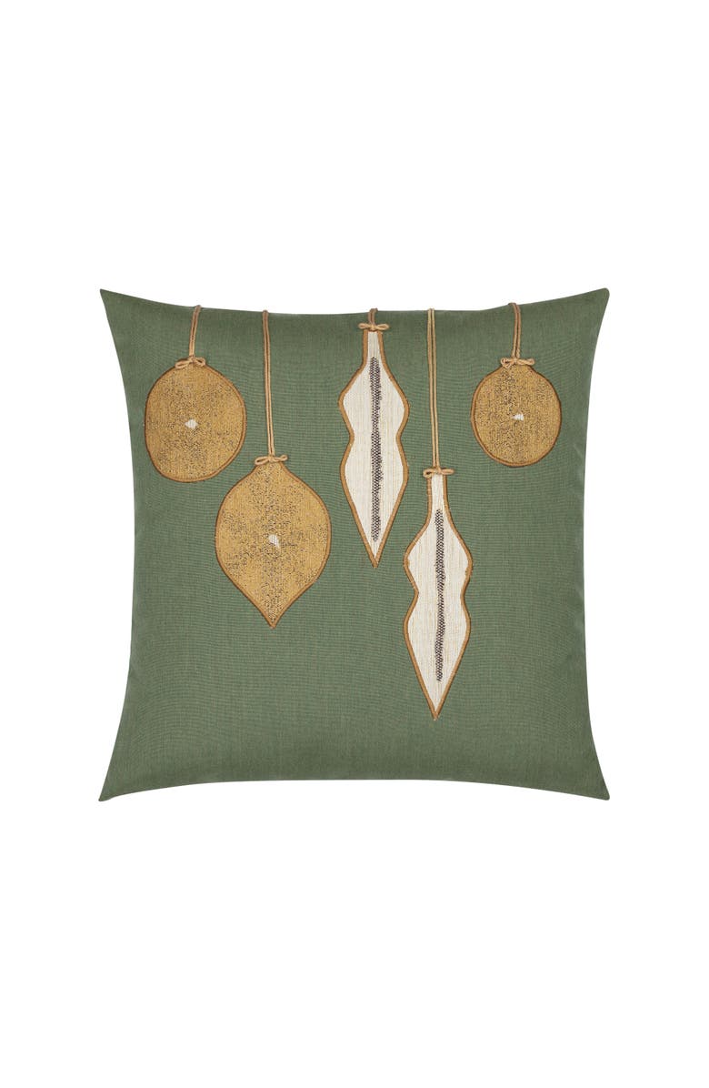 Elaine Smith Ornaments Hand Appliqued Indoor & Outdoor Woven Accent Holiday Pillow, Main, color, Fern