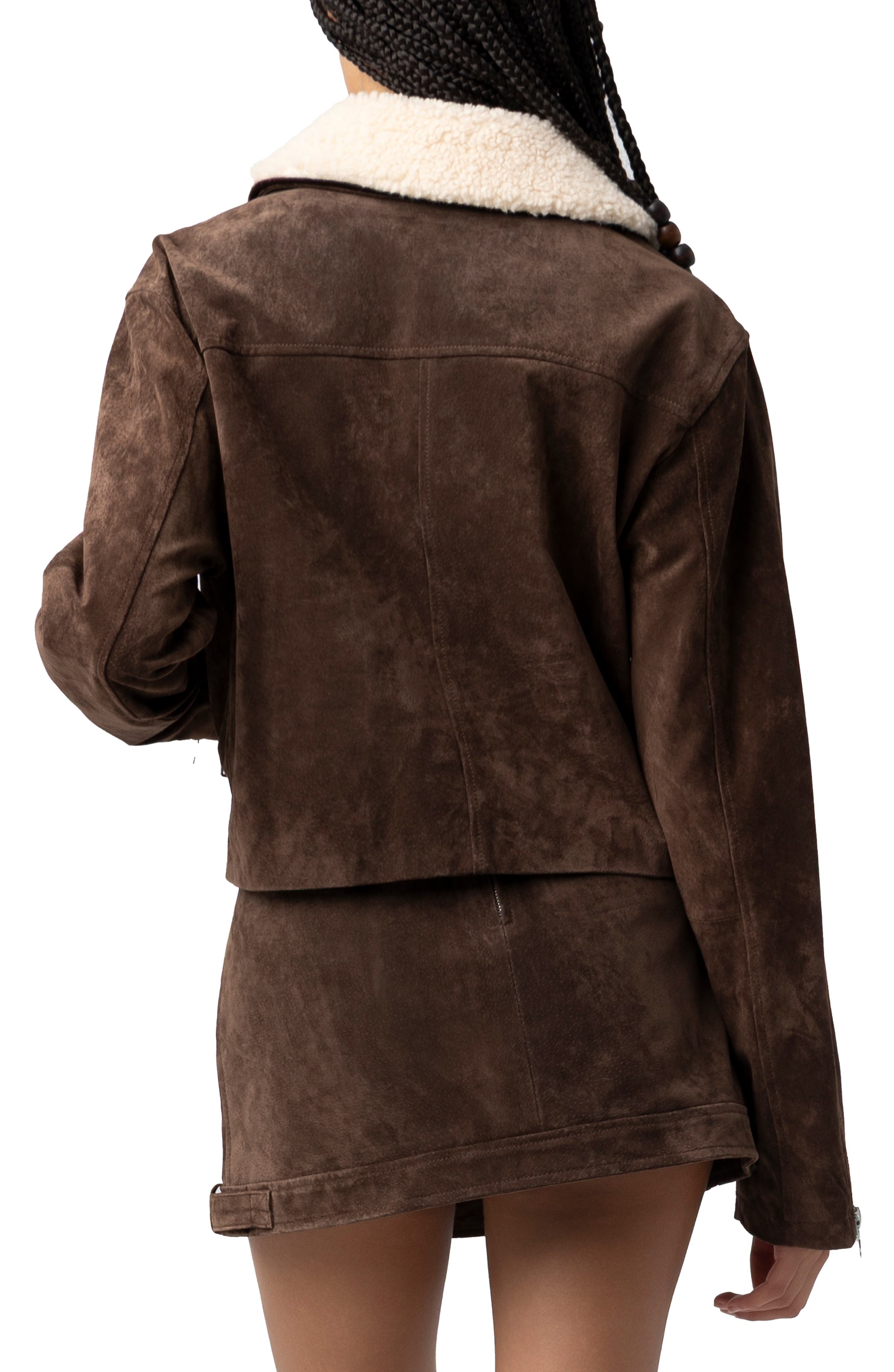Suede & Faux Shearling Crop Jacket - image 2