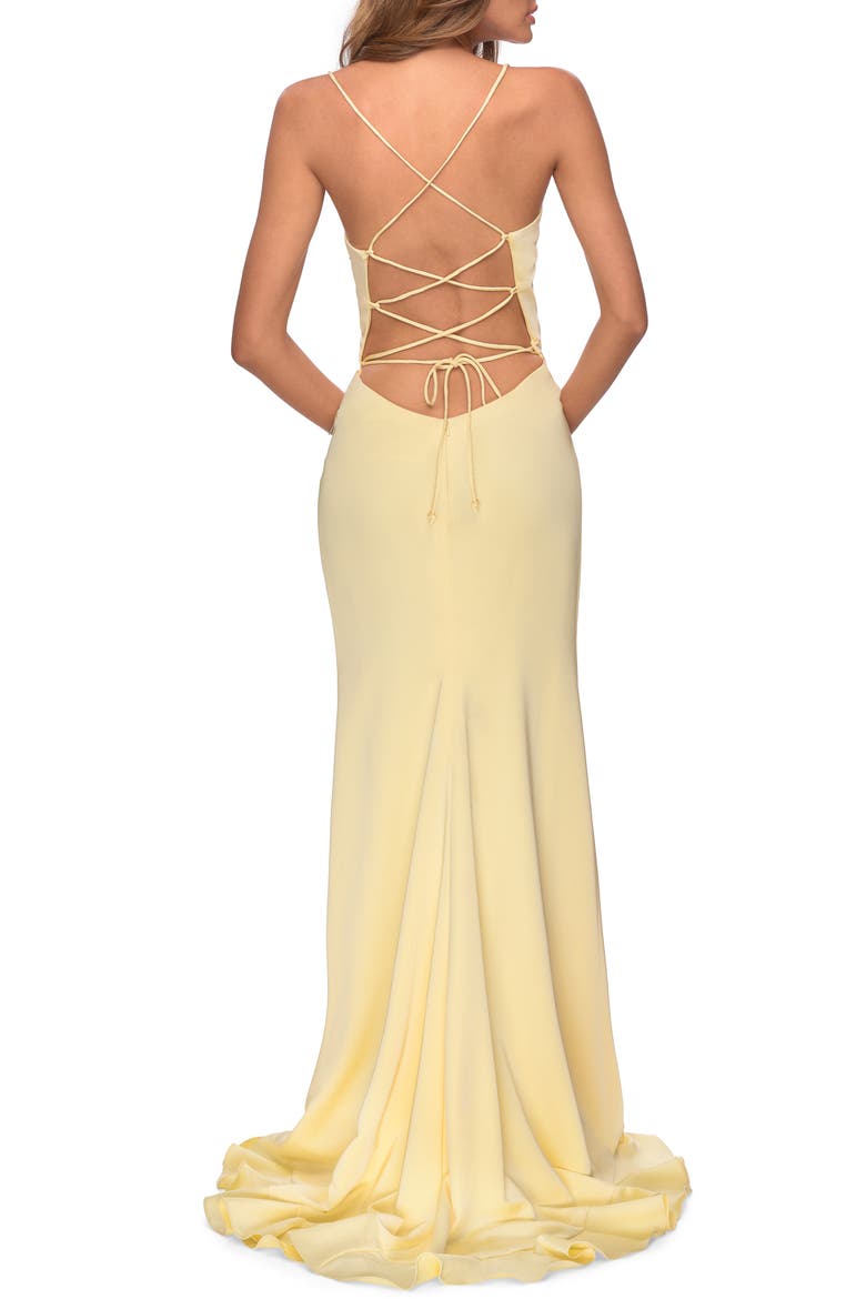 Flutter Slit Trumpet Gown, Alternate, color, PALE YELLOW
