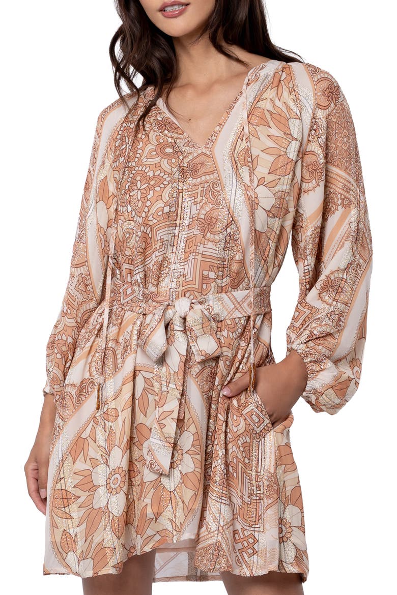 Sonia Metallic Long Sleeve Minidress, Alternate, color, TAUPE MULTI