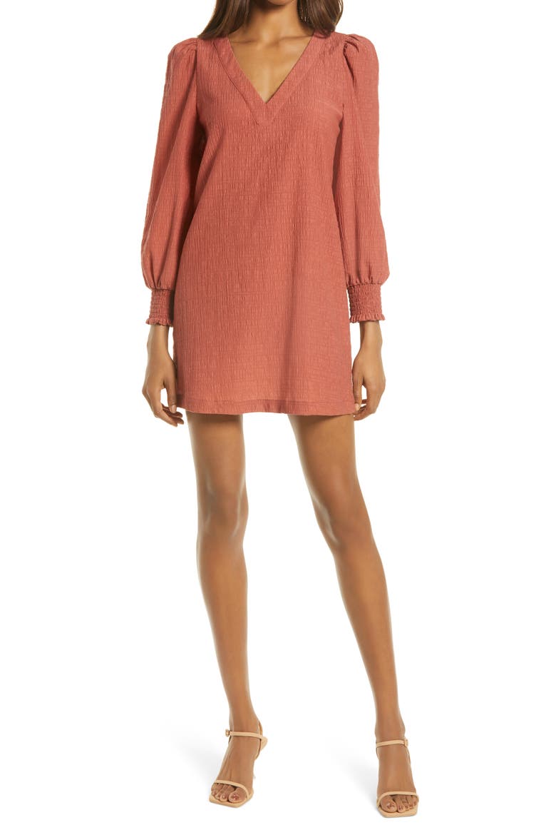 BB Dakota x Steve Madden Ruston Textured Long Sleeve Shift Minidress, Alternate, color, CLAY RED