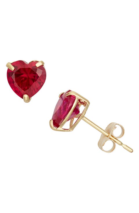 10K Gold Ruby Heart Stud Earrings