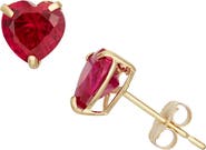 FZN 10K Gold Ruby Heart Stud Earrings