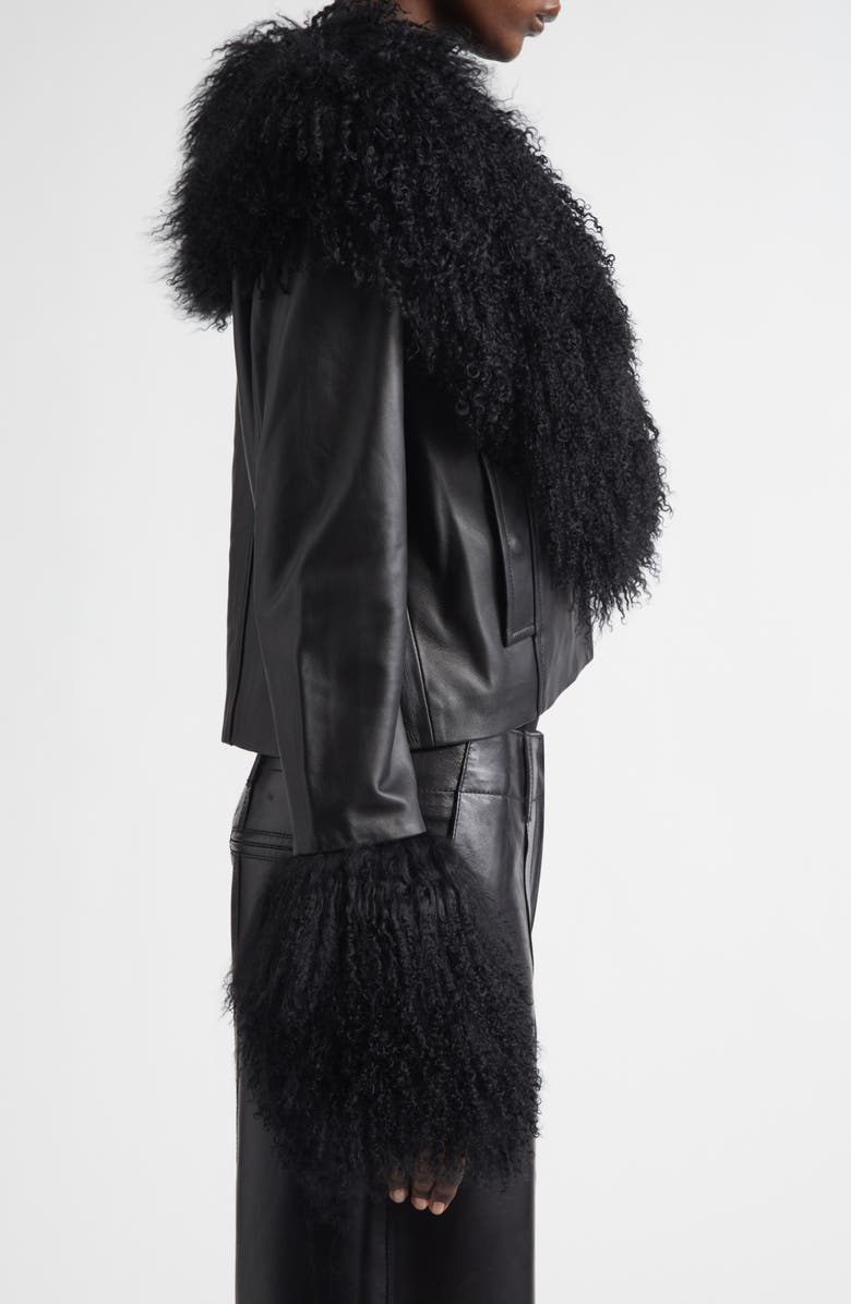 Stand Studio Mim Lambskin & Genuine Shearling Jacket, Alternate, color, Black/ Black