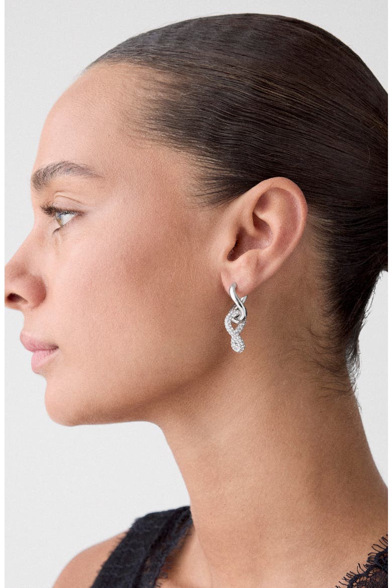 Opulence Pavé Crystal Drop Huggie Earrings, Alternate, color, CLEAR/ SILVER