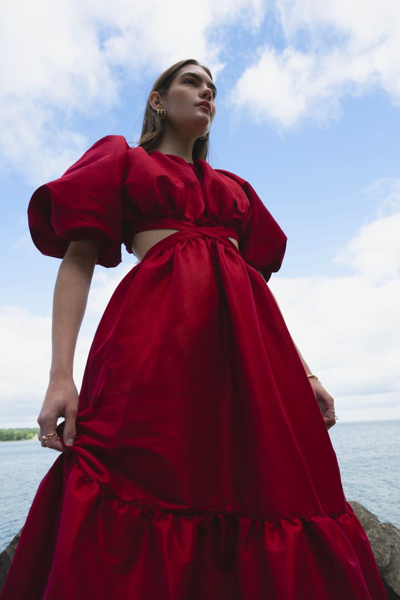 Laila Maxi Taffeta Dress Carmine, Alternate, color, Carmine