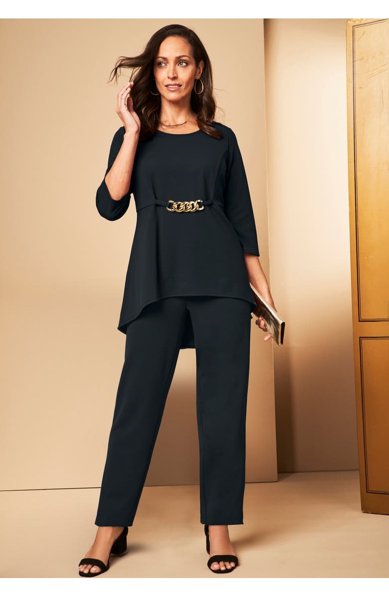 Jessica London High Low Buckle Tunic, Alternate, color, Black