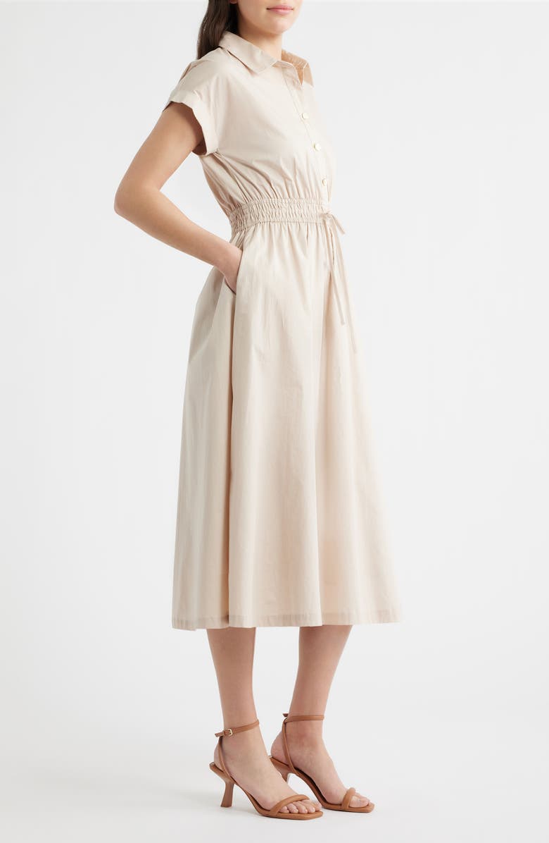 ZOE AND CLAIRE Tie Waist Midi Shirtdress, Alternate, color, Light Khaki