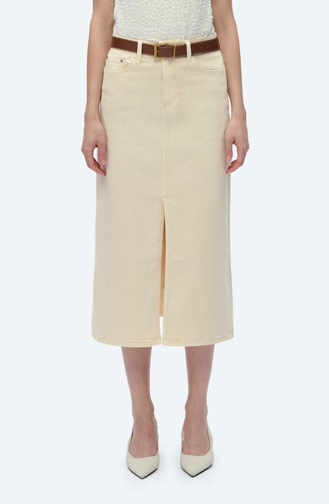 ★LACOSTE★ Women's New Denim-Like Skirt Beige JF915E-55G02S Allegra K Denim Skirt for Women's Washed Fishtail Midi Skirt