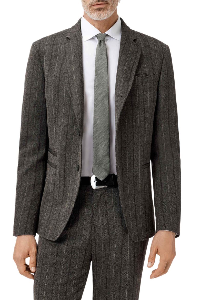 Silo Stripe Wool Blazer, Alternate, color, DARK BROWN