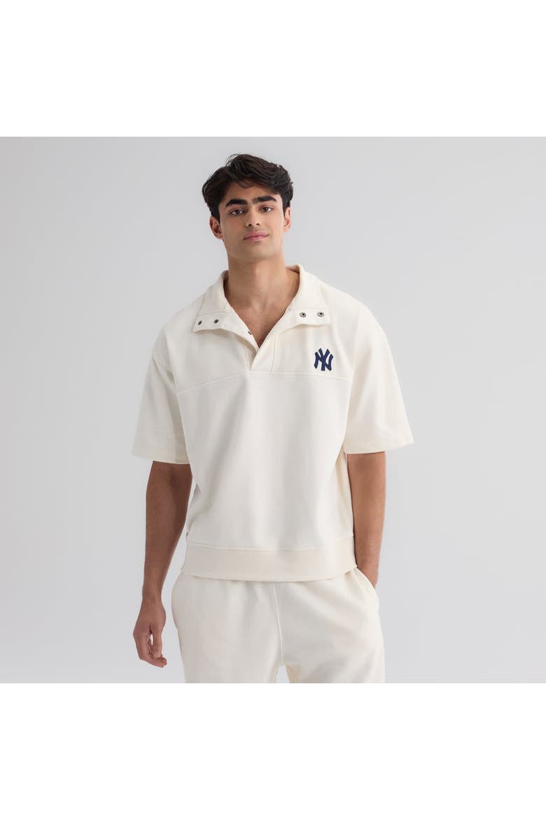 Men's Fanatics Bisque New York Yankees Iconic Short Sleeve Mock Neck Pullover, Main, color, White