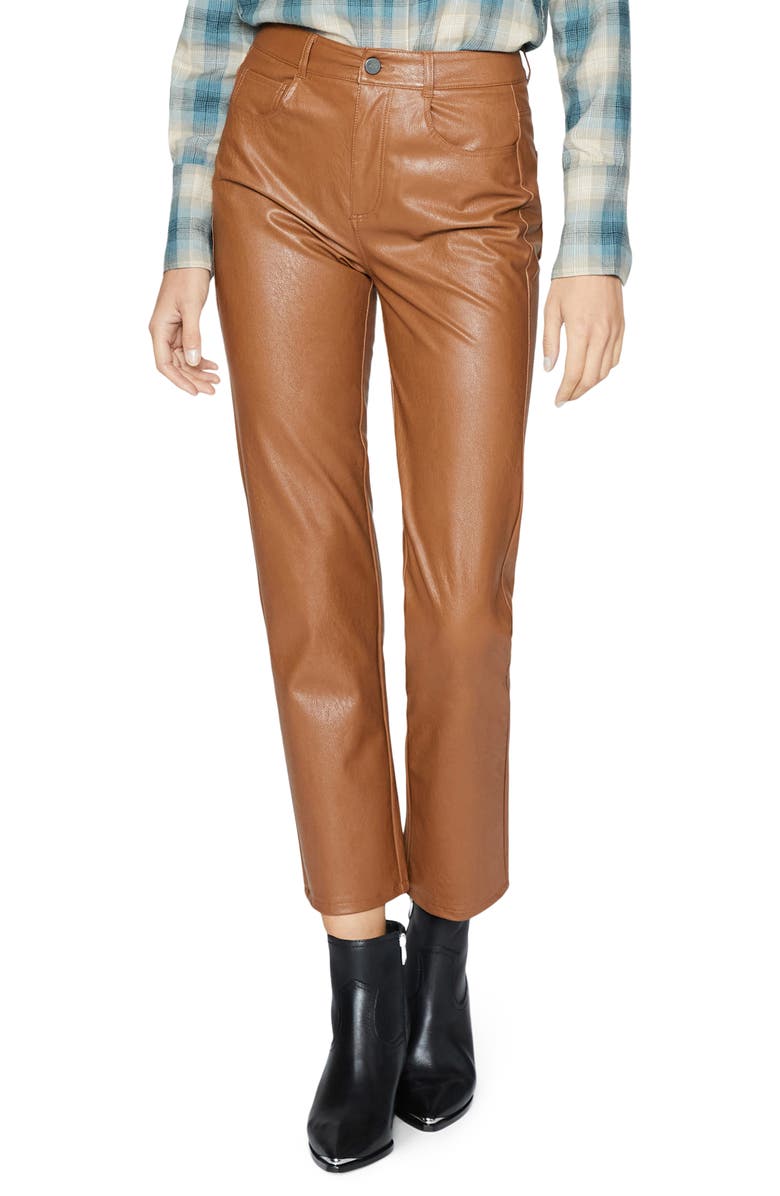 PAIGE Stella Super High Waist Straight Leg Faux Leather Jeans, Alternate, color, 