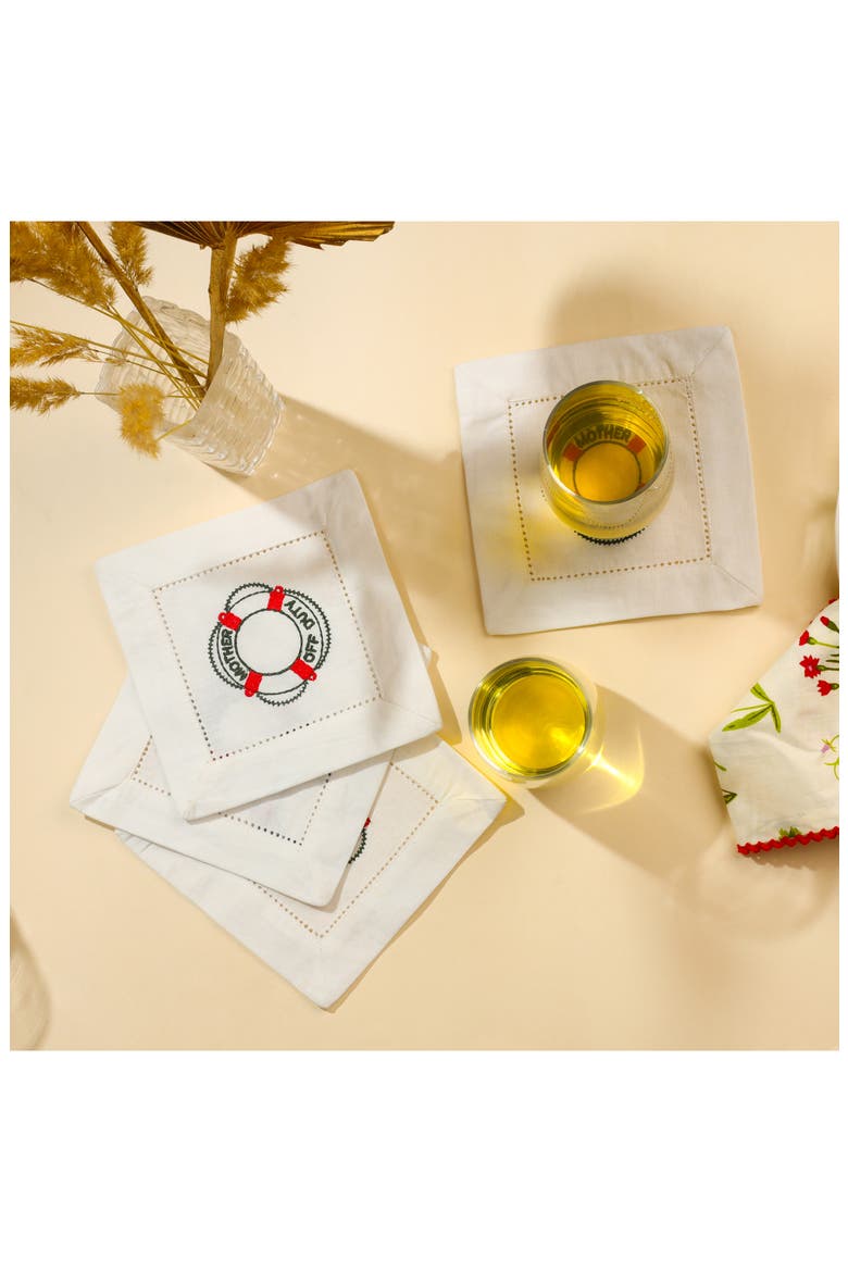 Set of 4 Embroidered Coasters, Alternate, color, WHITE/ LIFE PRESERVER