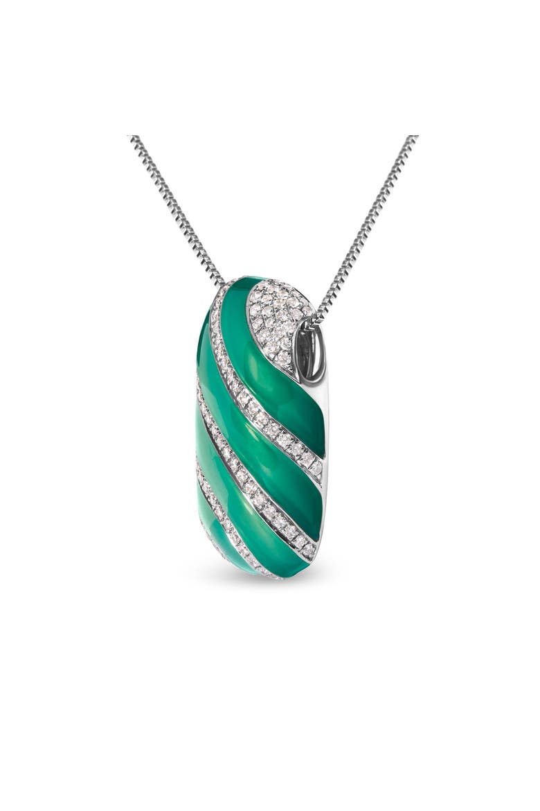Silver Turquoise Enamel and 1/2 Cttw Diamond Block Pendant Necklace, Alternate, color, White