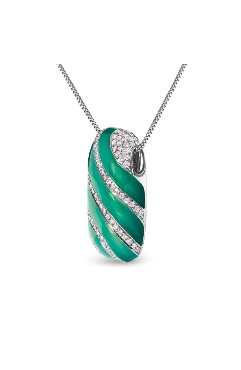 Haus of Brilliance Silver Turquoise Enamel and 1/2 Cttw Diamond Block Pendant Necklace, Alternate, color, White