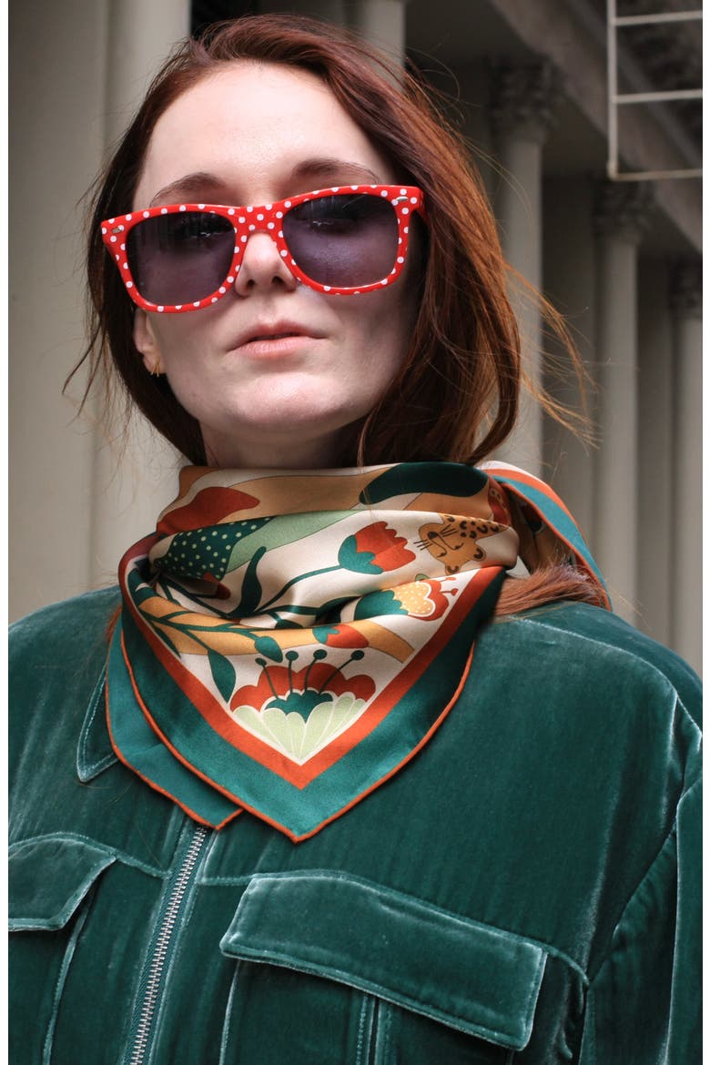 Double Sided Silk Scarf Of Green Wonderland, Alternate, color, Green