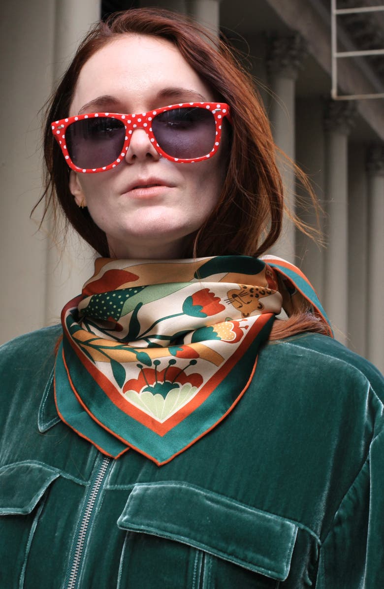 Jessie Zhao New York Double Sided Silk Scarf Of Green Wonderland, Alternate, color, Green