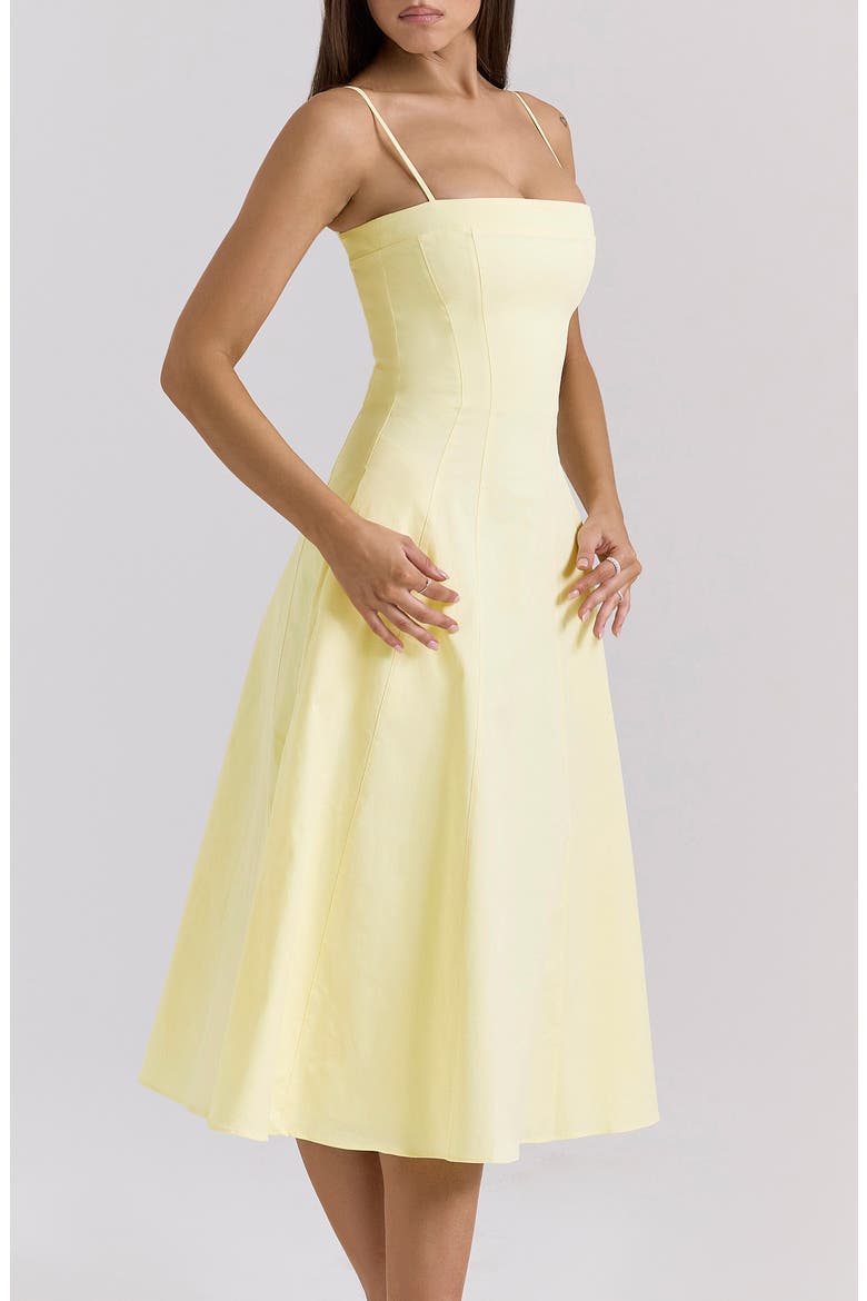 Dolly Seamed Stretch Cotton Twill Midi Sundress, Alternate, color, LEMON ICING