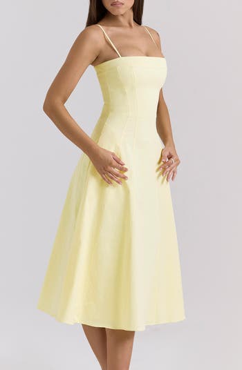 Dolly Seamed Stretch Cotton Twill Midi Sundress