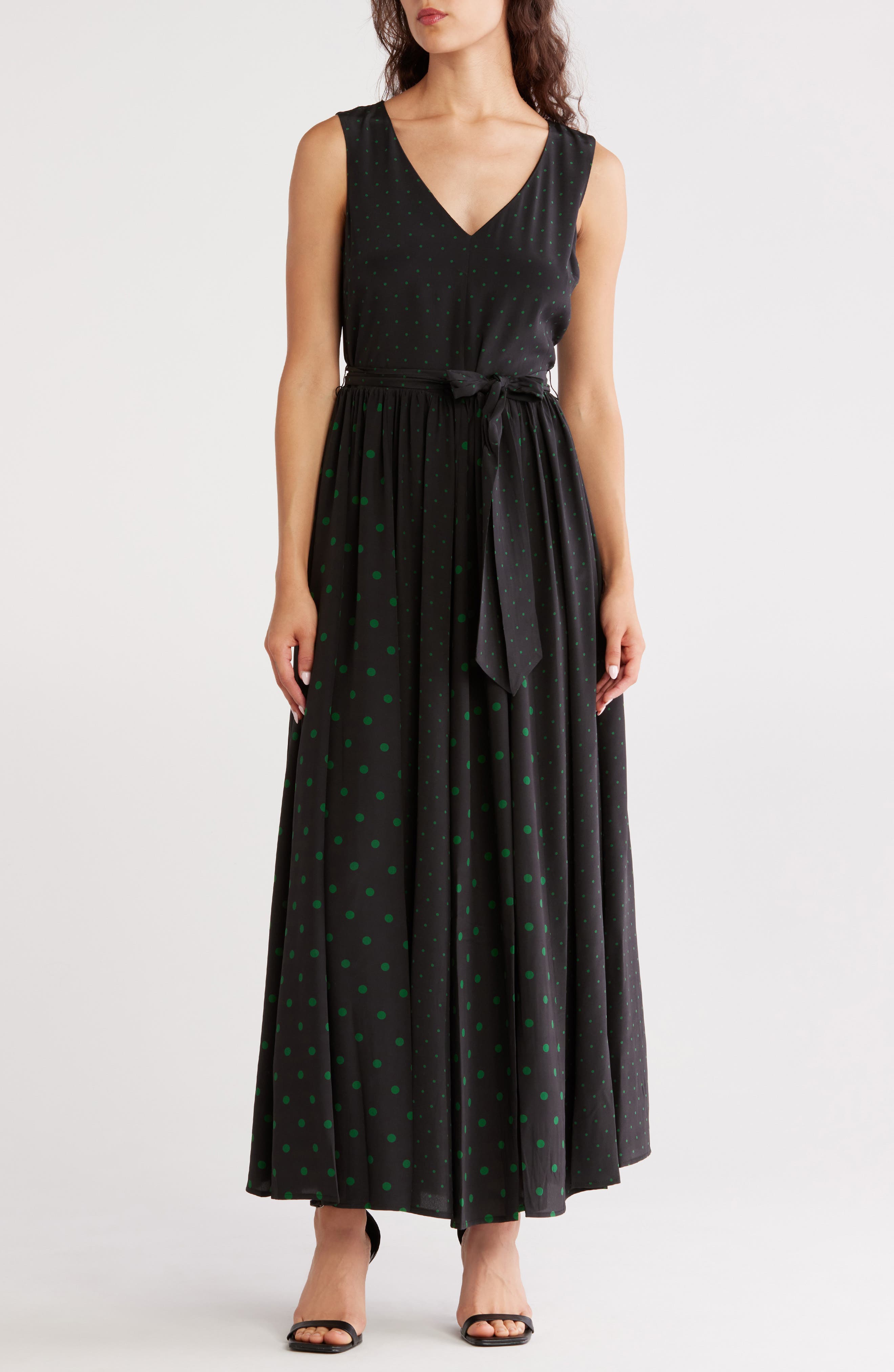 Elie Tahari Polka Dot Sleeveless Silk Maxi Dress