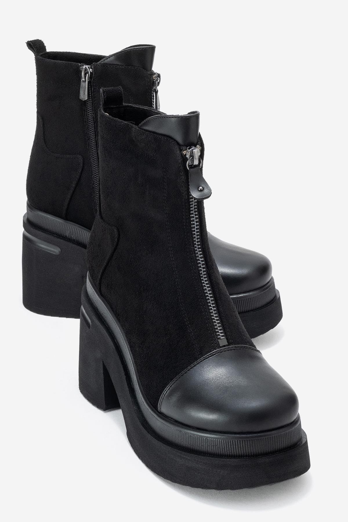 Ardenne Platform Zip Boot, Alternate, color, Black Suede Faux Leather