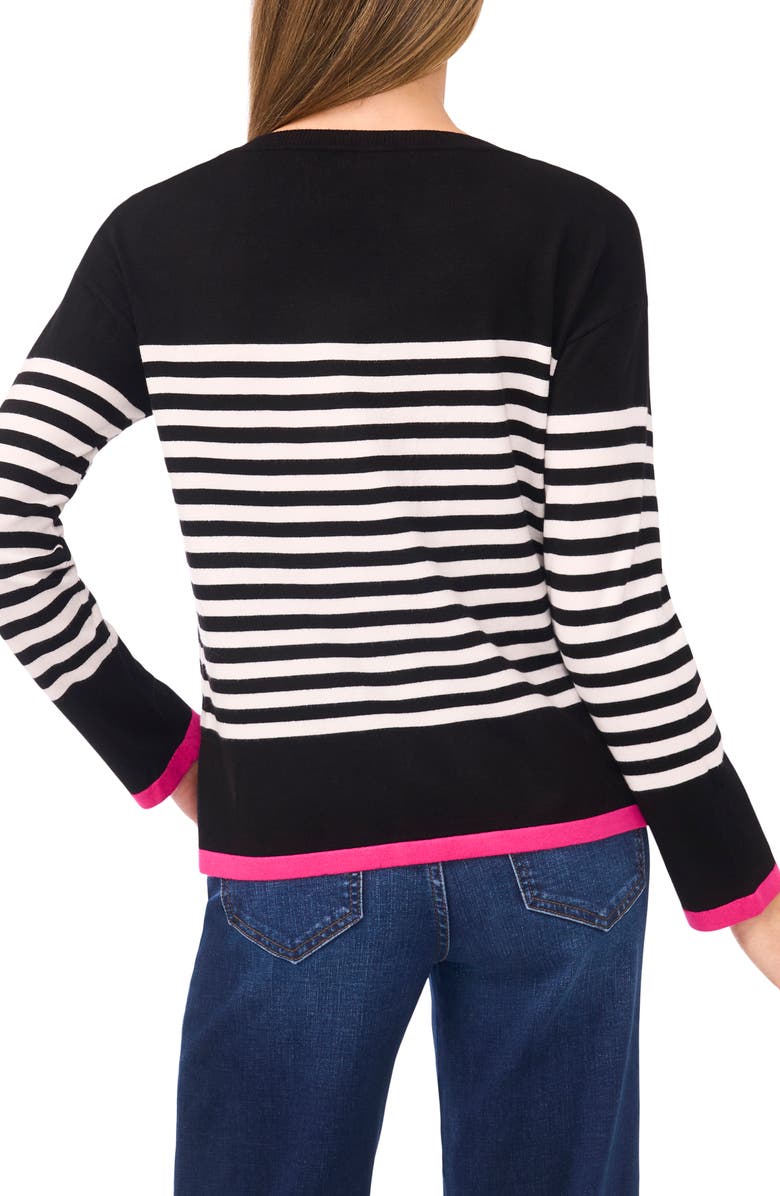 CeCe Sailor Stripe Heart Sweater, Alternate, color, Rich Black