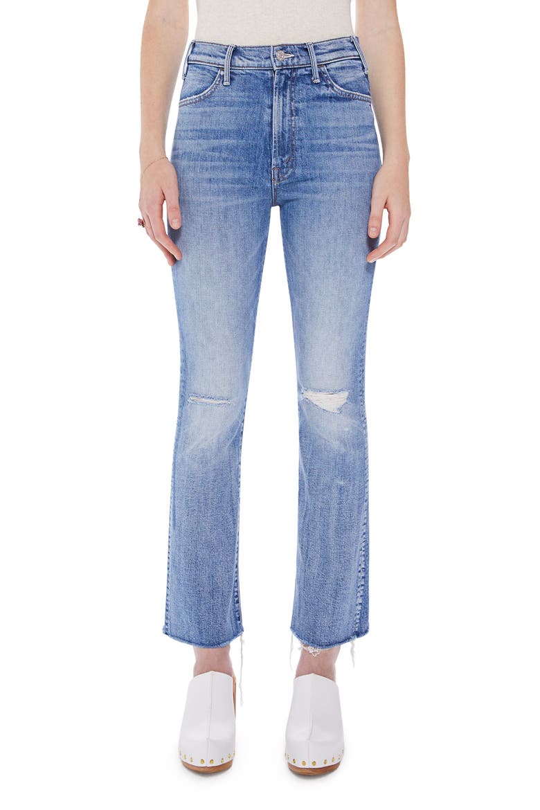 The Hustler High Waist Fray Ankle Flare Jeans, Main, color, CRASHING HARD