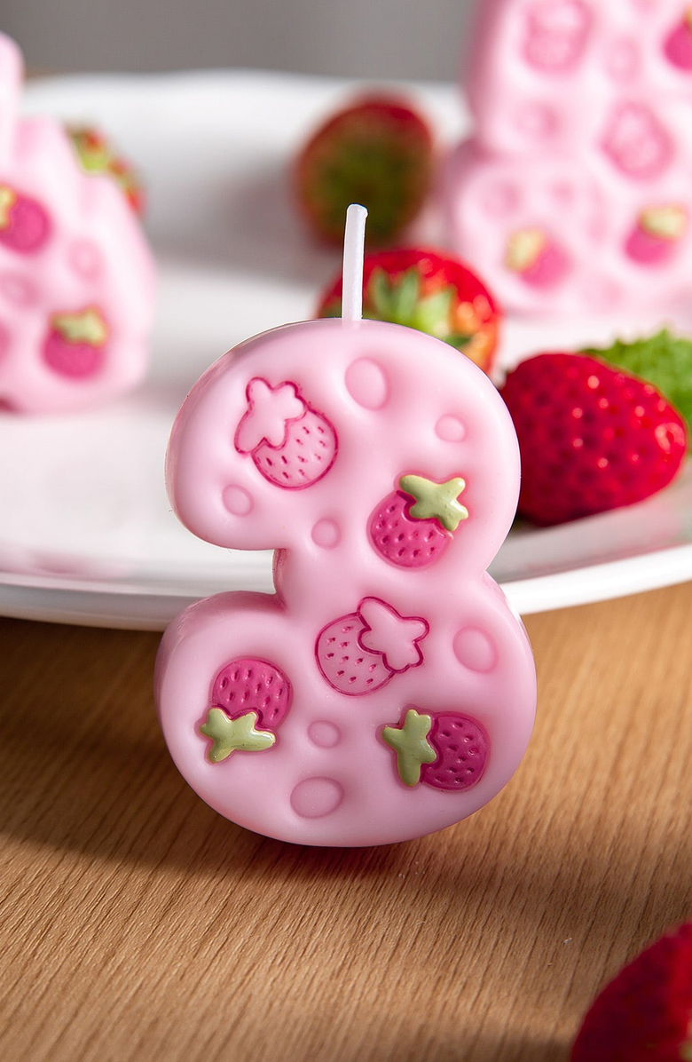 Southlake gifts Bubble Cream Strawberry Birthday Number Candle Cake Topper, Alternate, color, Number 3