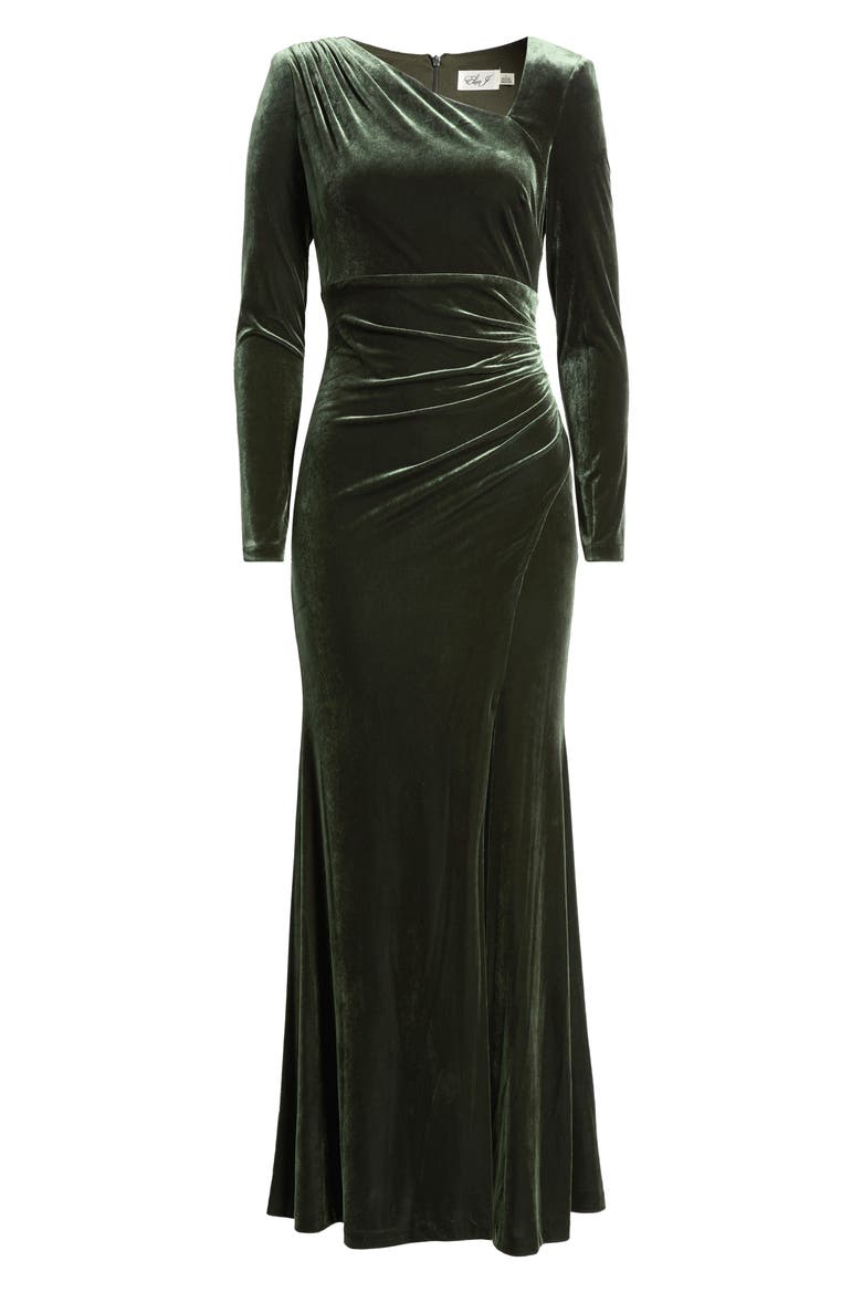 Ruched Velvet Long Sleeve Gown, Main, color, OLIVE
