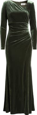 Eliza J Ruched Velvet Long Sleeve Gown