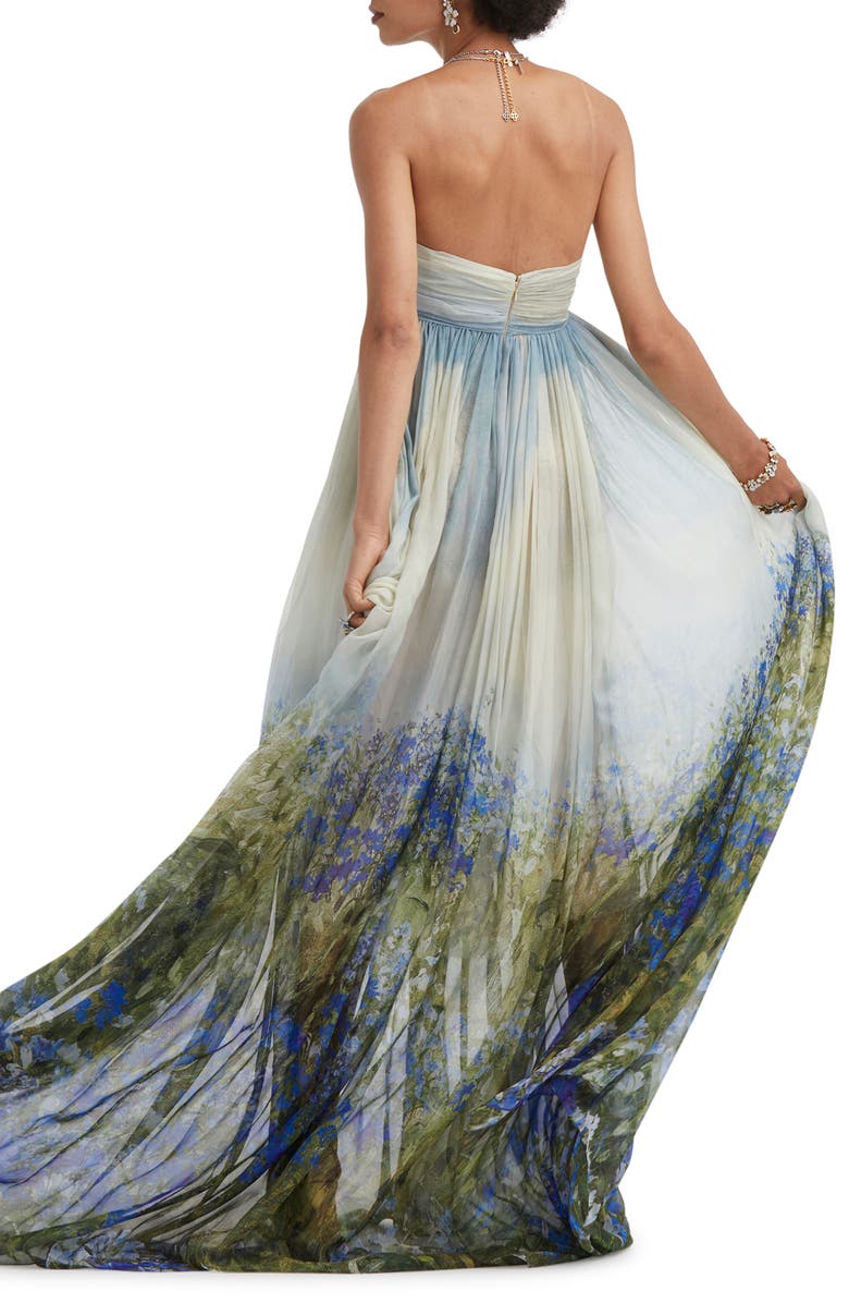 Oscar de la Renta Floral Print Strapless Silk Chiffon Gown, Alternate, color, 