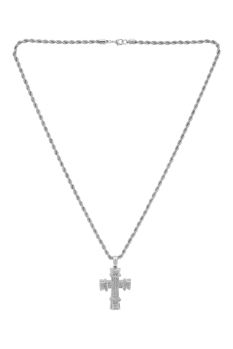 Men's Stainless Steel Pavé Crystal Cross Pendant Necklace, Alternate, color, SILVER