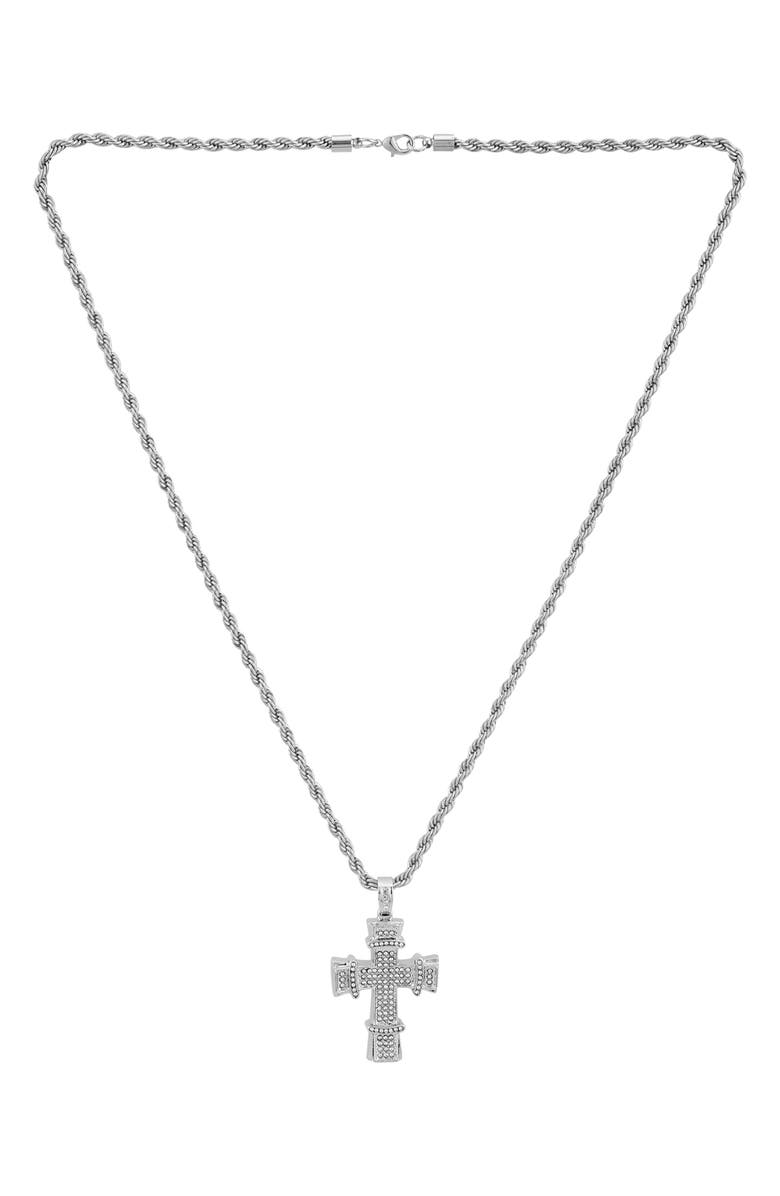 AMERICAN EXCHANGE Men's Stainless Steel Pavé Crystal Cross Pendant Necklace, Main, color, Silver