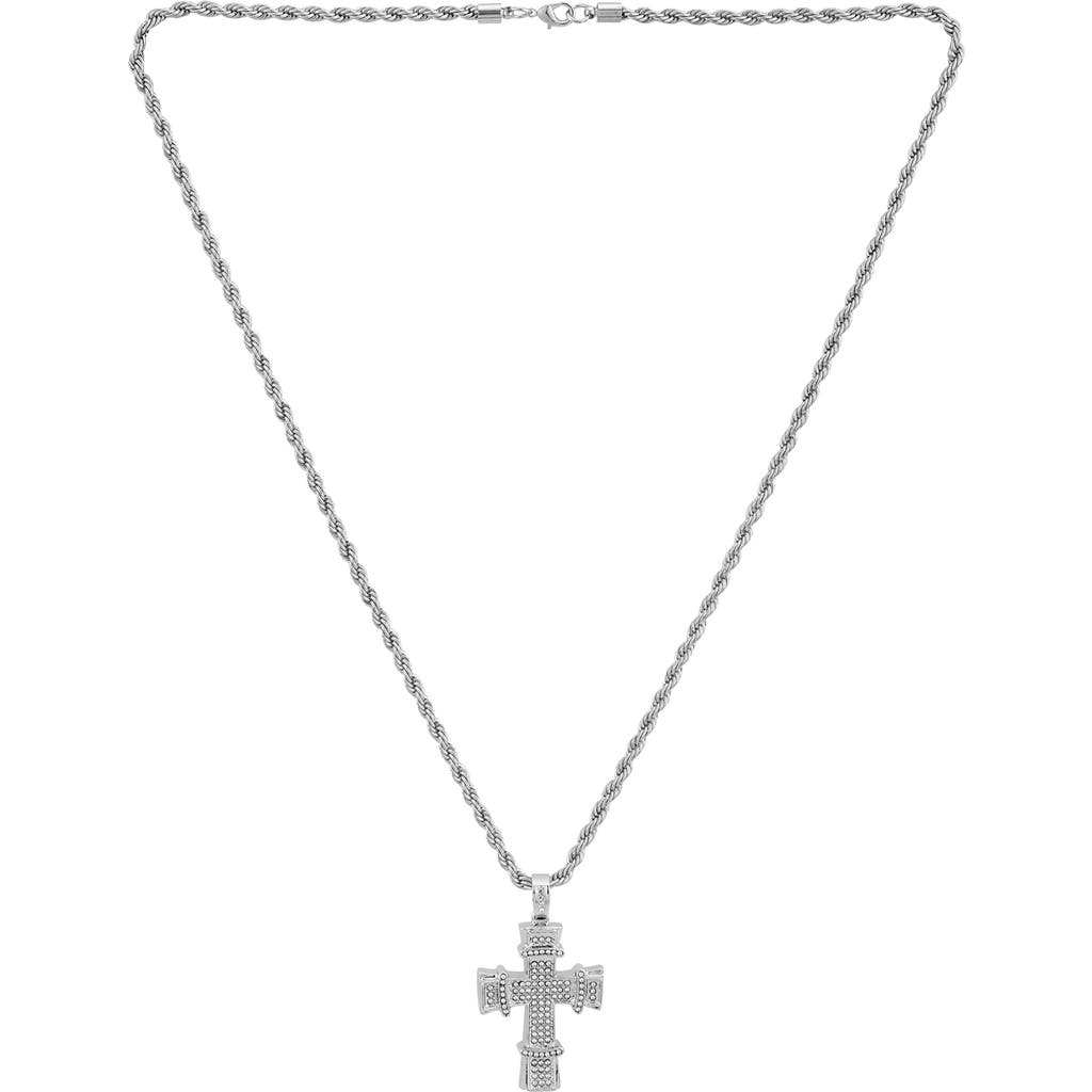 American Exchange Stainless Steel Pavé Crystal Cross Pendant Necklace In Silver
