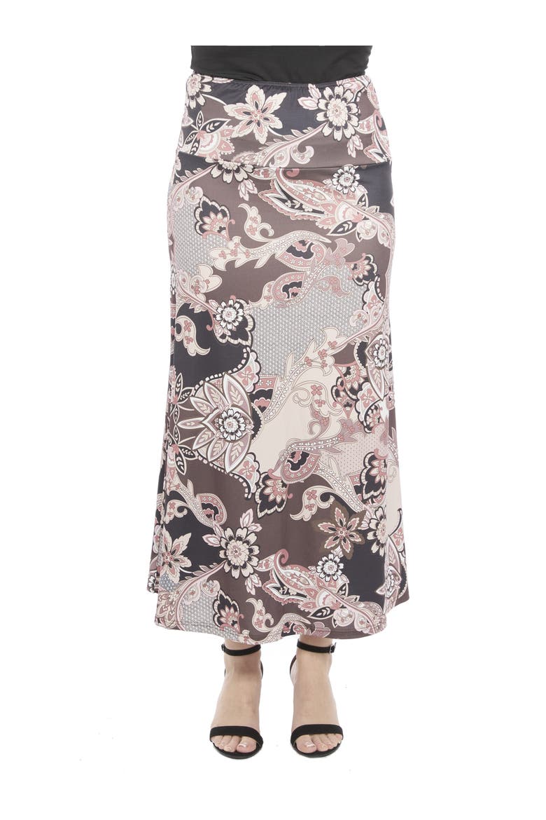 Womens Paisley Elastic Waist A-Line Maxi Skirt, Main, color, Brown Multi