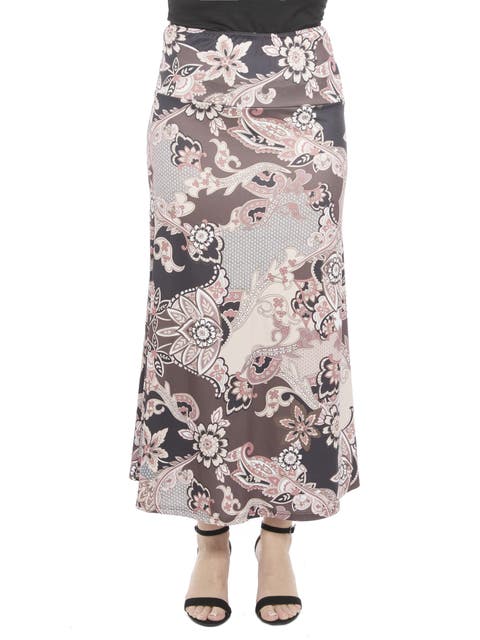 Womens Paisley Elastic Waist A-Line Maxi Skirt