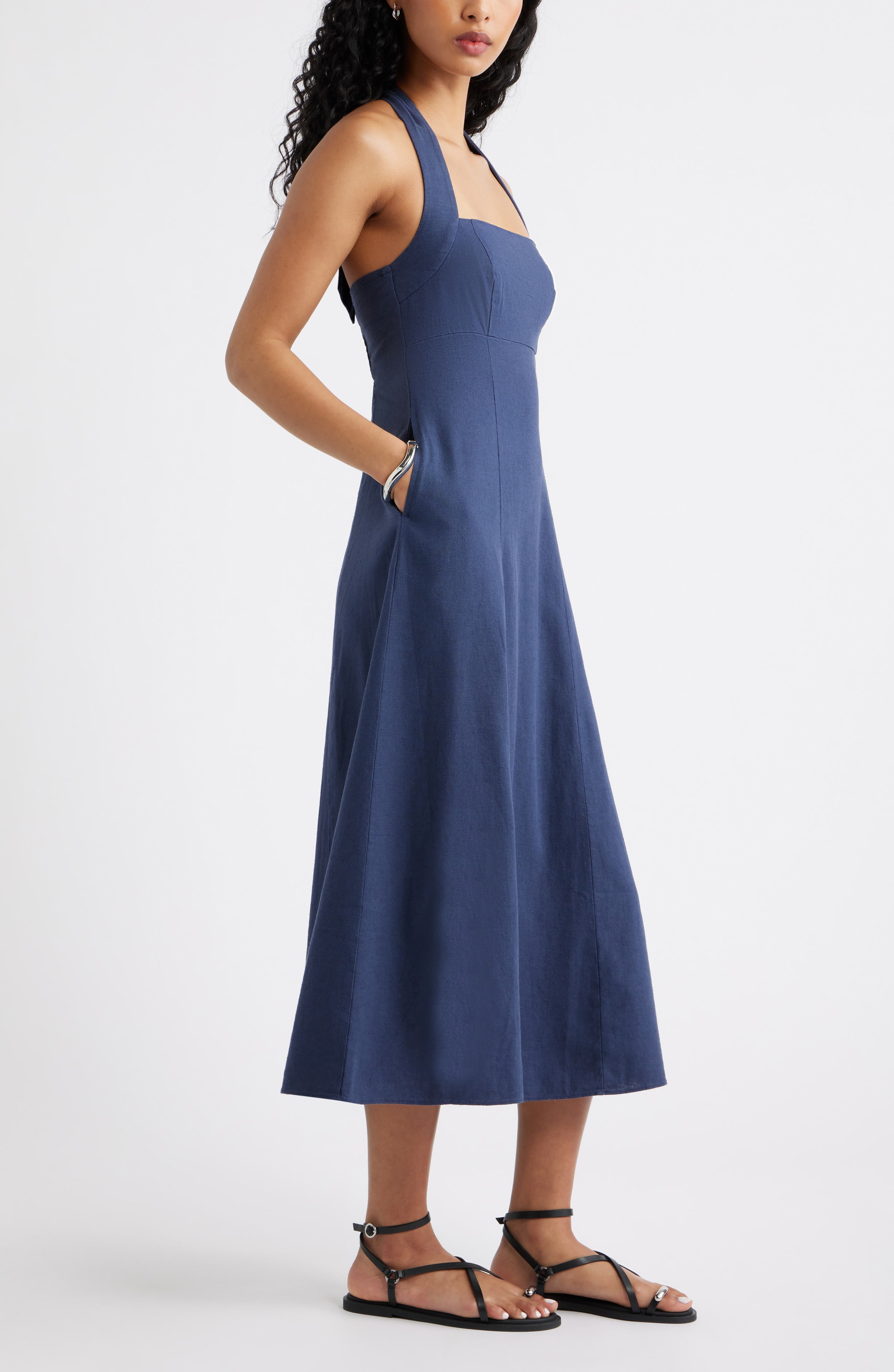 Женские Open Edit Linen Blend Halter Midi Dress — фото 4