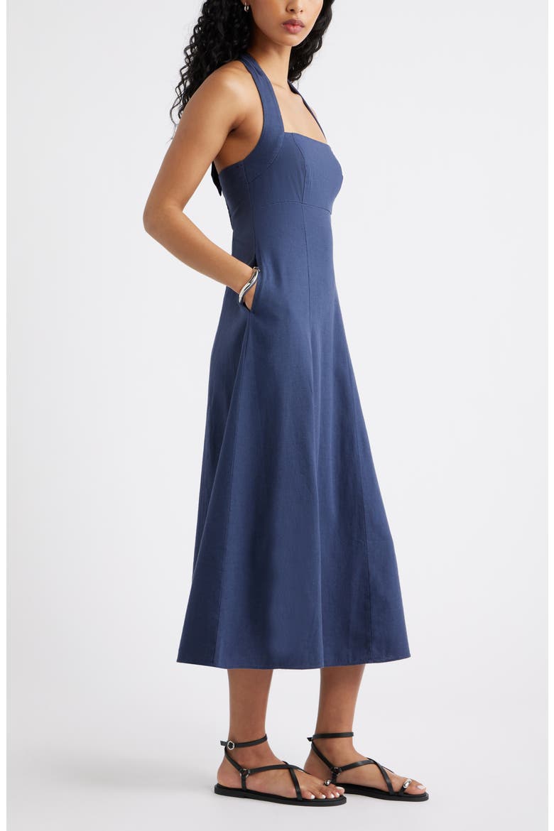 Linen Blend Halter Midi Dress, Alternate, color, NAVY INDIGO