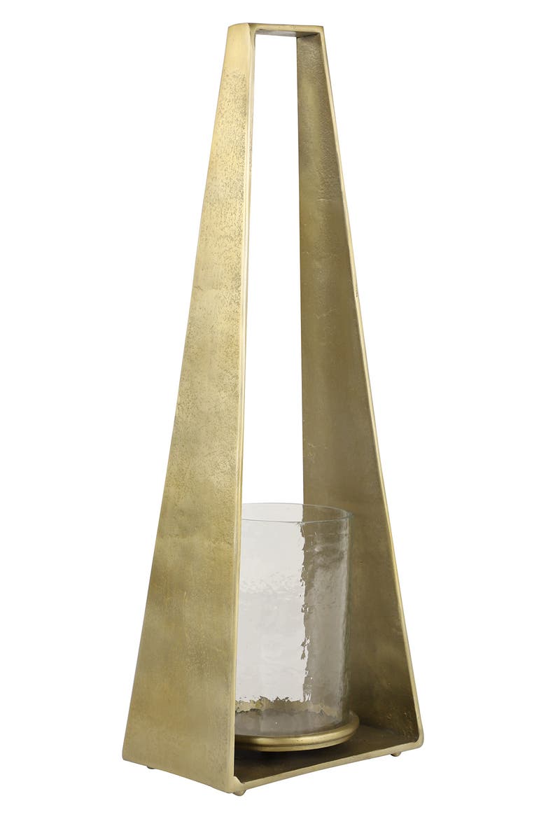 Large Goldtone Candle Holder with Hurricane Glass, Alternate, color, GOLD