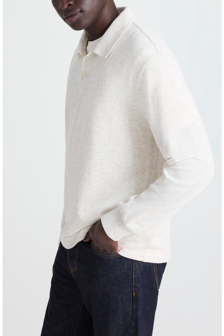 French Rib Long Sleeve Polo, Alternate, color, HEATHER VINTAGE IVORY