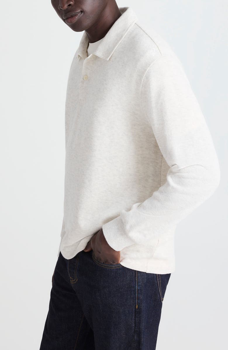 Madewell French Rib Long Sleeve Polo, Alternate, color, Heather Vintage Ivory
