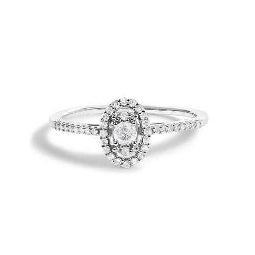 Haus of Brilliance 14K White Gold 1/5 Cttw Diamond With Halo Engagement Ring at Nordstrom, Size 7.5